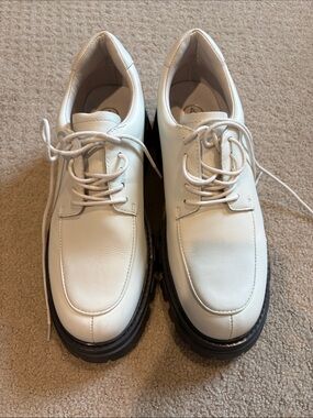 Women's White Leather Lace-Up Casual Shoes